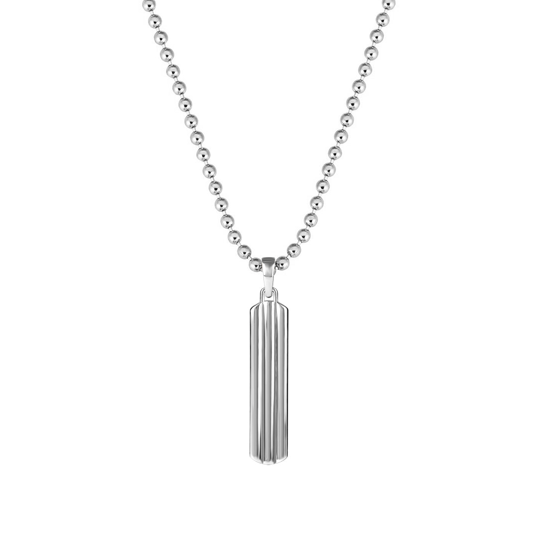 Solid White Gold Lined Tag Pendant Necklace for Men