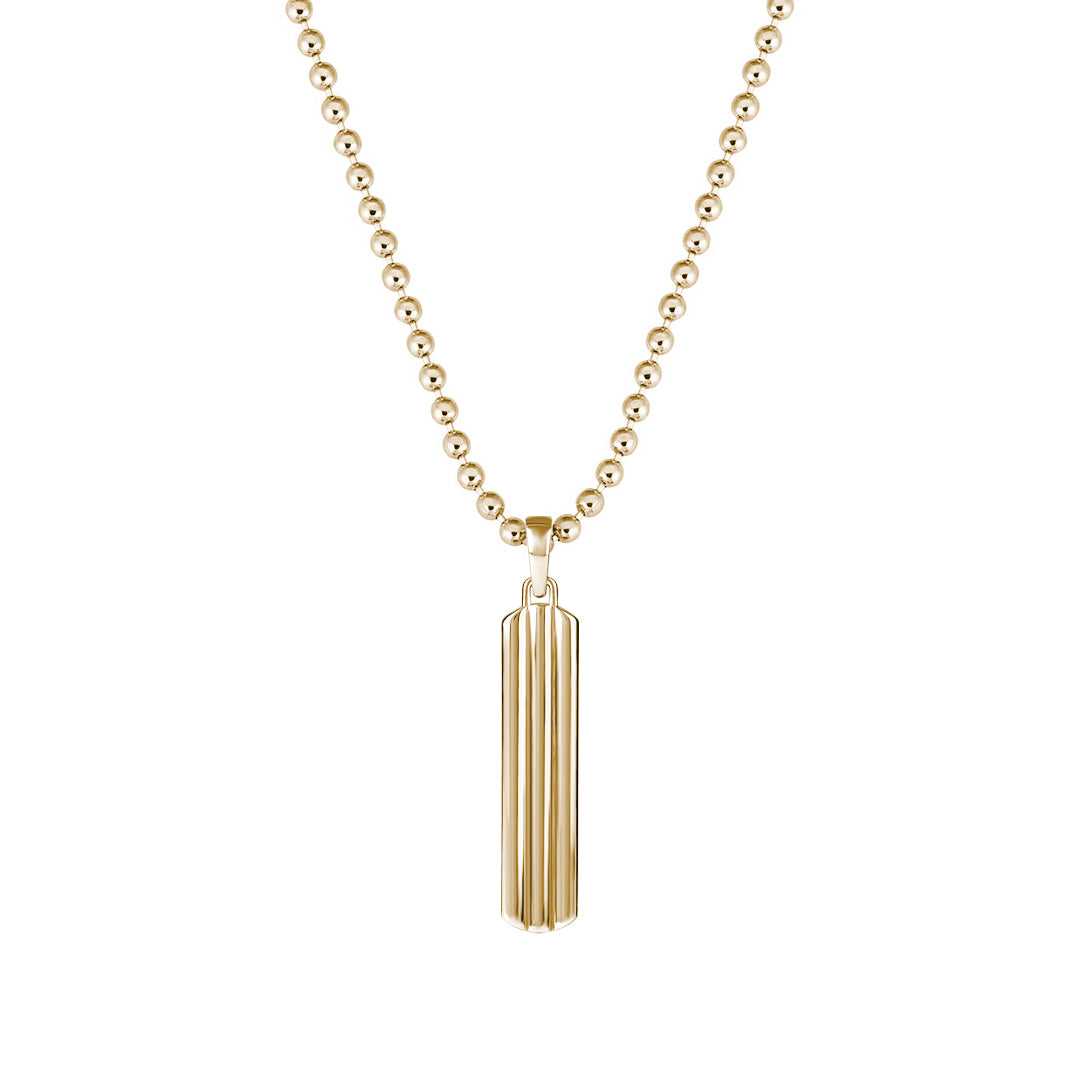 Solid Yellow Gold Lined Tag Pendant Necklace for Men
