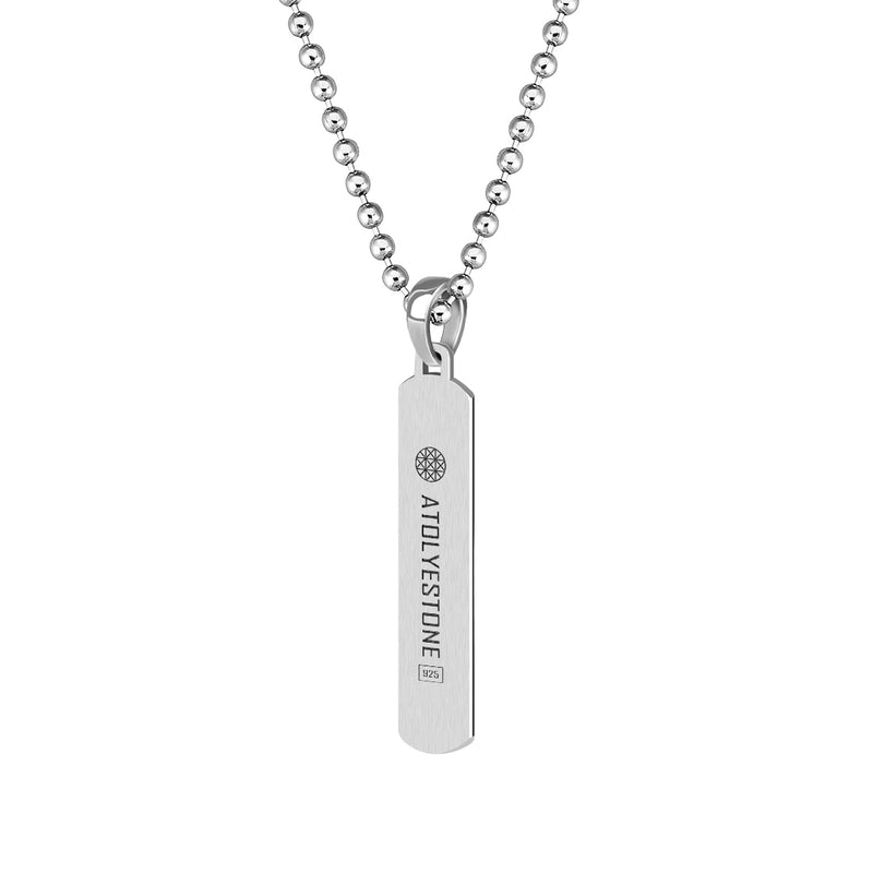 Men's 925 Solid Silver Tag Necklace with Lines