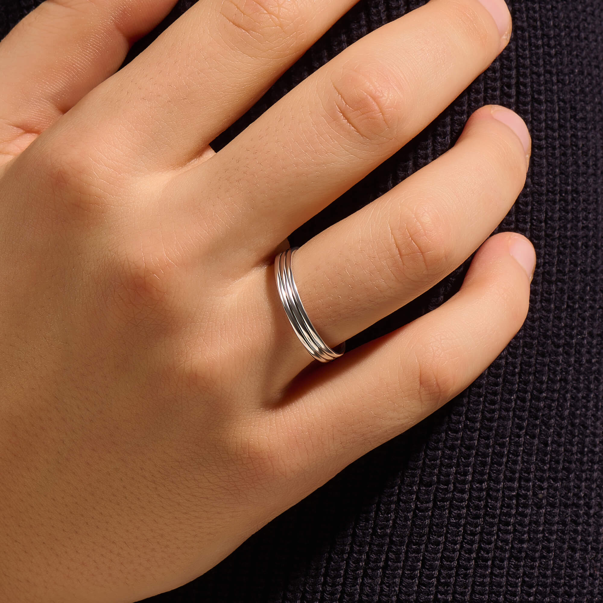 Men's Real Gold Three Lined Band Ring