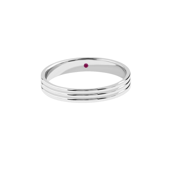 Men's 925 Sterling Silver Three Lined Band Ring with Ruby