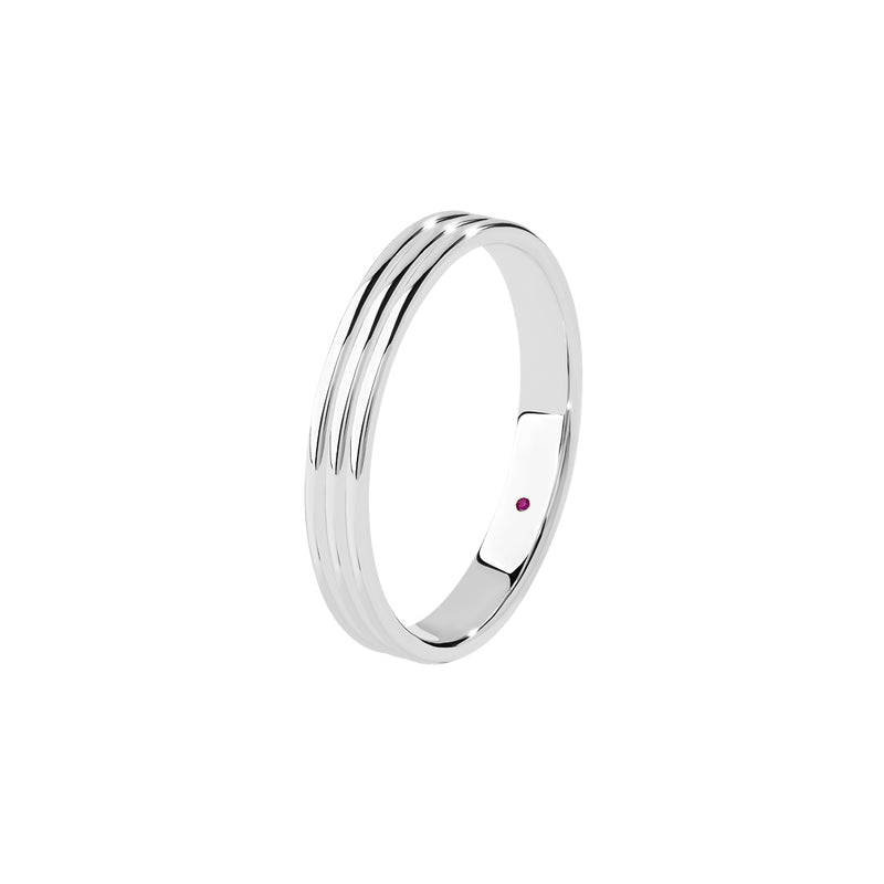 Men's 925 Solid Silver Three Lined Band Ring