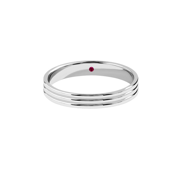 Men's 925 Sterling Silver Three Lined Band Ring with Ruby
