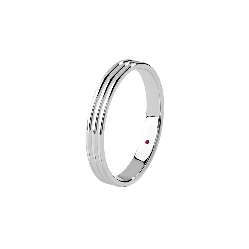 Men's 925 Solid Silver Three Lined Band Ring