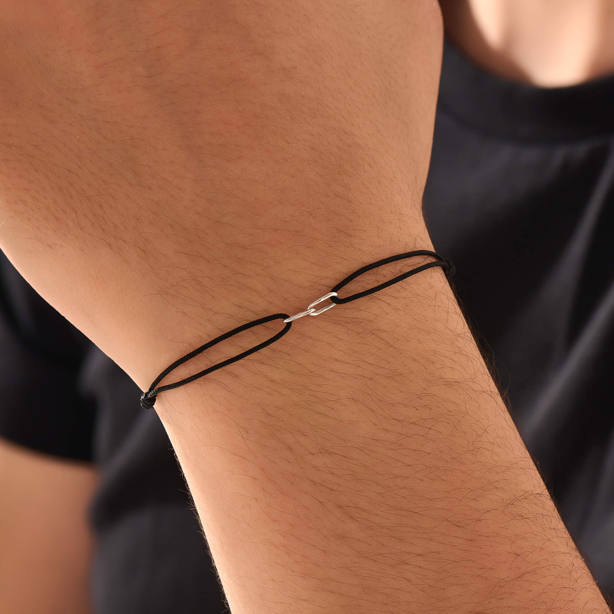 Men's Link Macrame Bracelet in Solid Silver