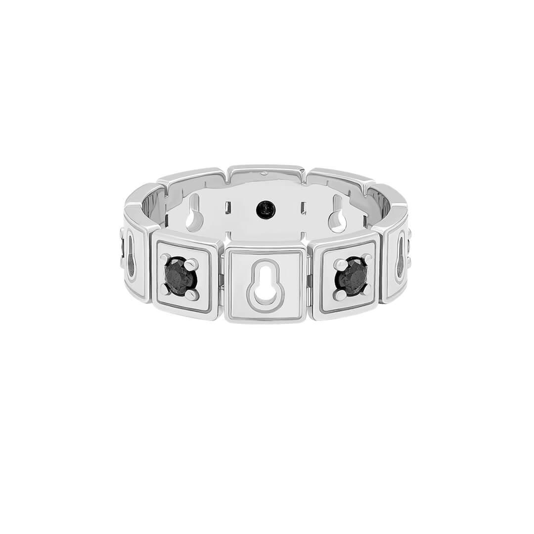 Lock Band Ring in 925 Sterling Silver - Black Diamond