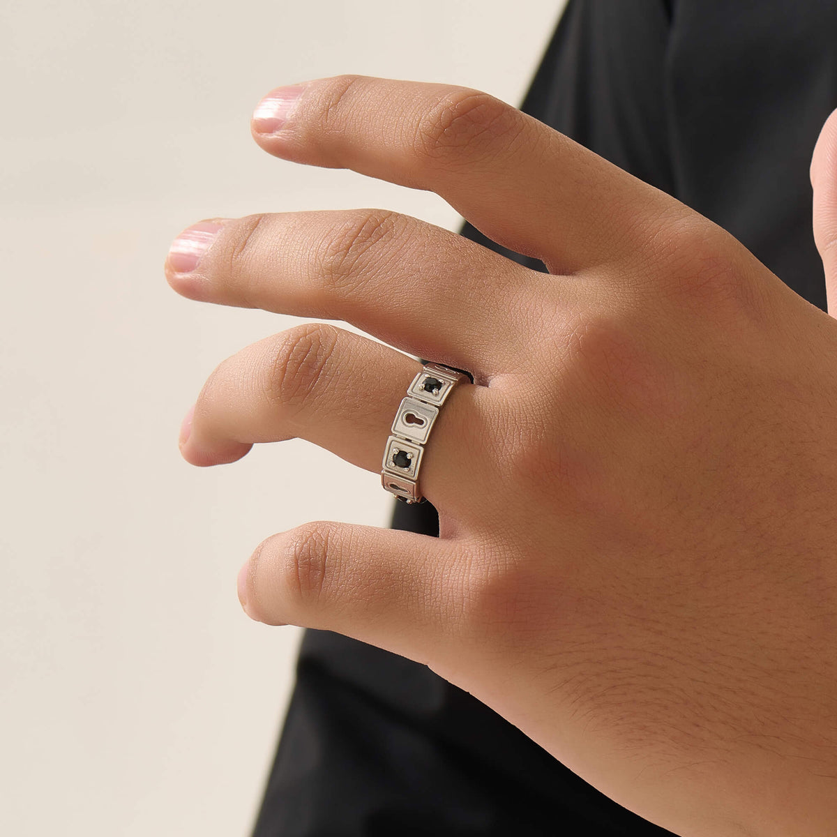 Men's Solid Silver Lock Band Ring