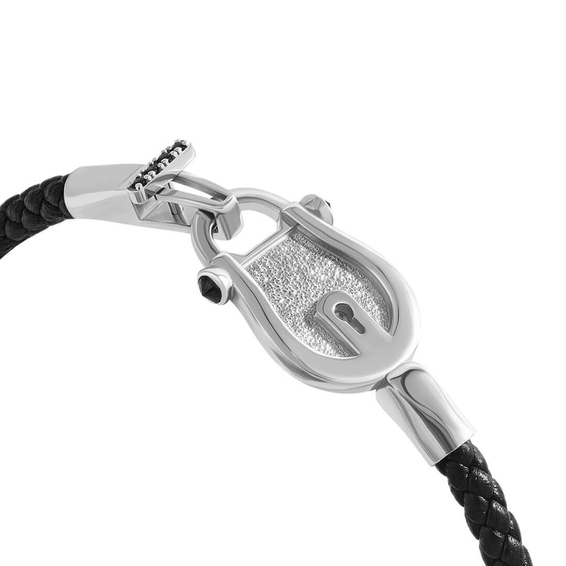 Lock Leather Bracelet in 925 Solid Silver Buckle Detail