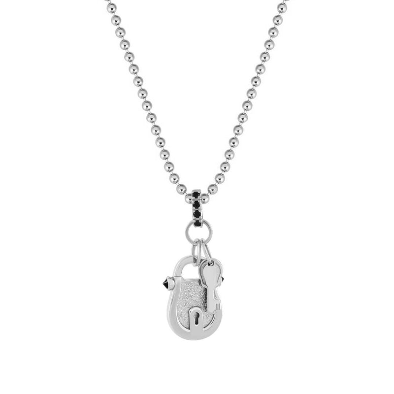Lock and Key Pendant in Solid White Gold