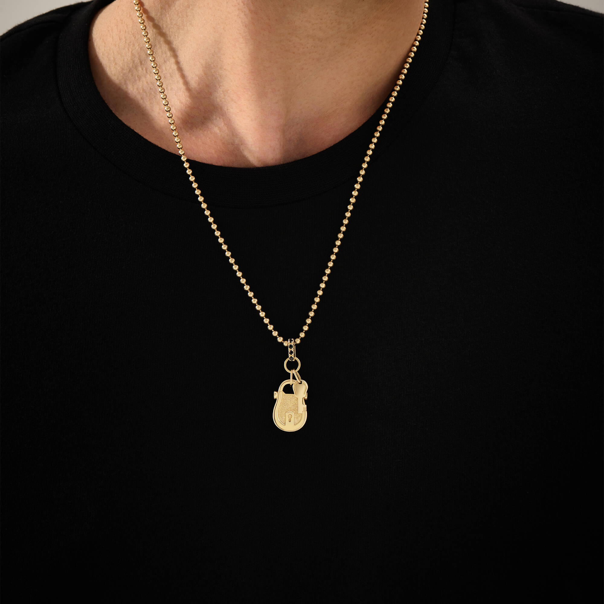 Men's Solid Yellow Gold Lock and Key Pendant
