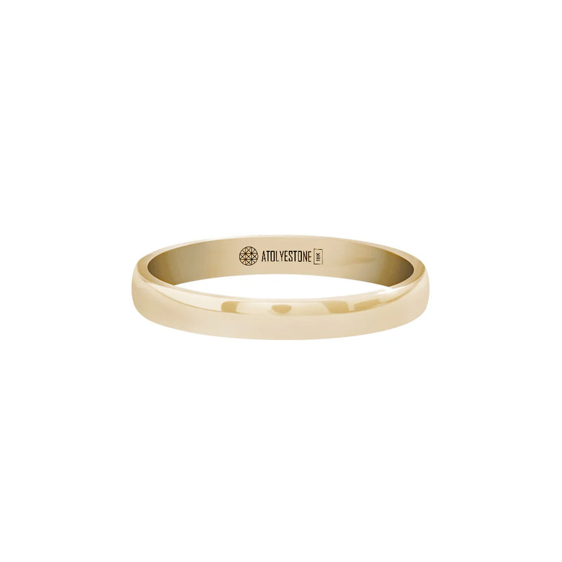 Men's Solid Yellow Gold Low Dome Wedding Band Ring - 3mm