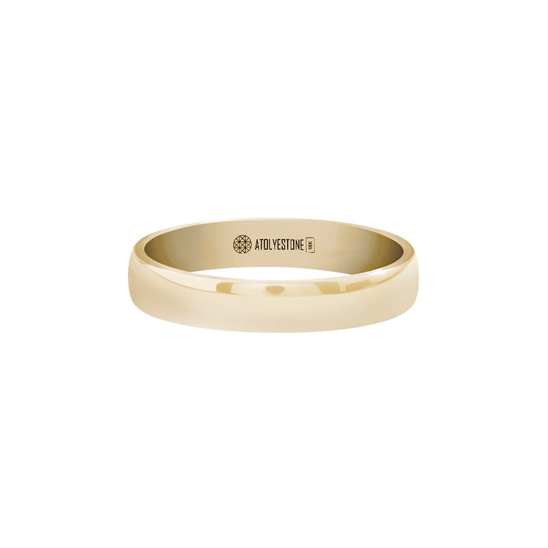 Men's Solid Yellow Gold Low Dome Wedding Band Ring - 4mm