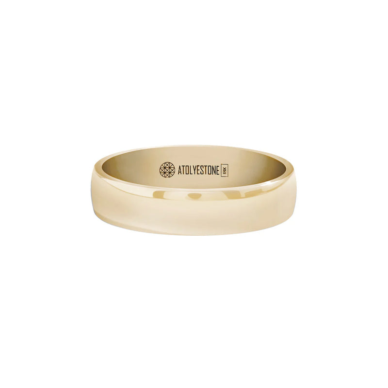 Men's Solid Yellow Gold Low Dome Wedding Band Ring - 5mm