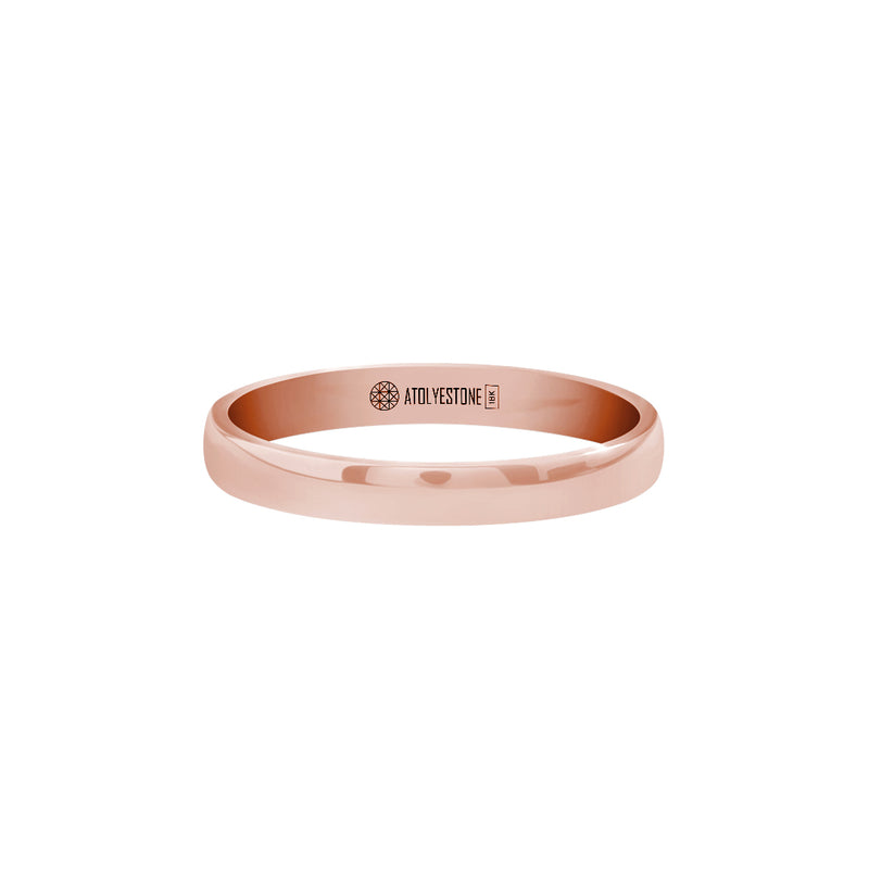 Men's Solid Rose Gold Low Dome Wedding Band Ring - 3mm