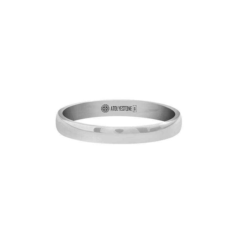 Men's Solid White Gold Low Dome Wedding Band Ring - 3mm