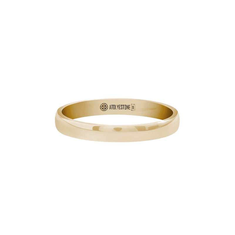 Men's Solid Yellow Gold Low Dome Wedding Band Ring - 3mm