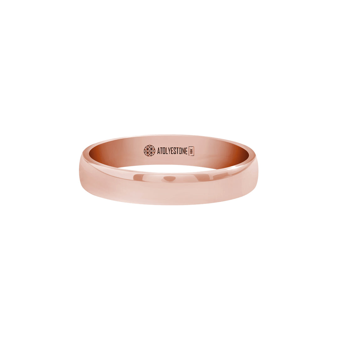 Men's Solid Rose Gold Low Dome Wedding Band Ring - 4mm