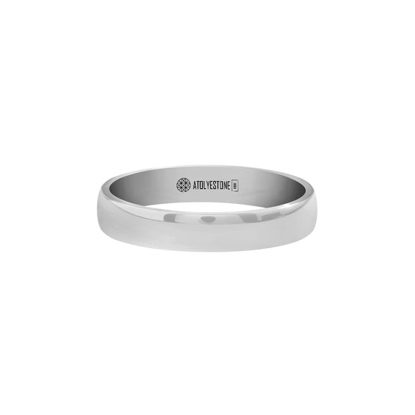 Men's Solid White Gold Low Dome Wedding Band Ring - 4mm