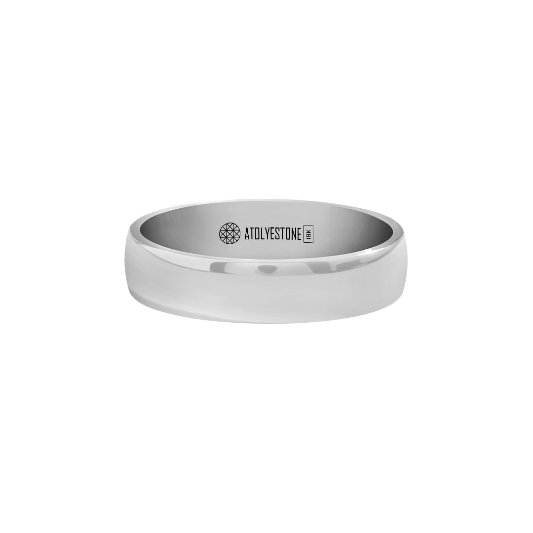 Men's Solid White Gold Low Dome Wedding Band Ring - 5mm