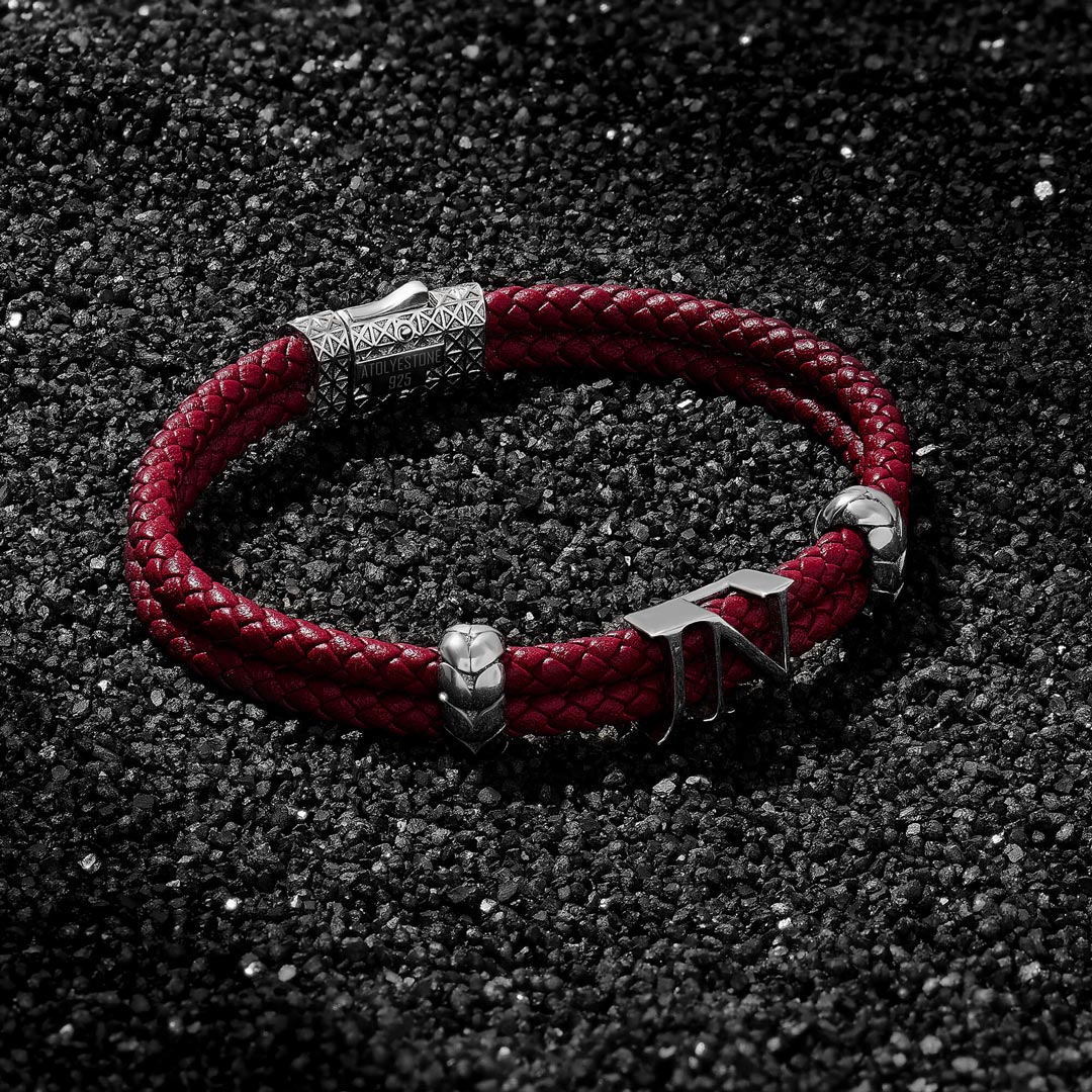 Men's Atolyestone Statement Leather Bracelet in Solid Silver