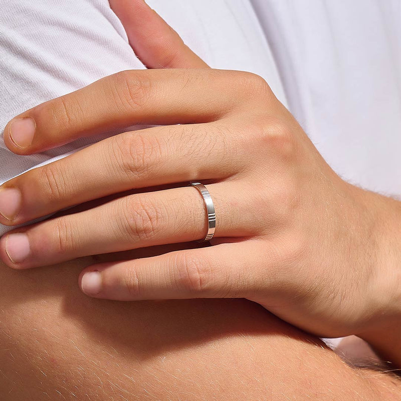 Men's 925 Sterling Silver Etched Band Ring