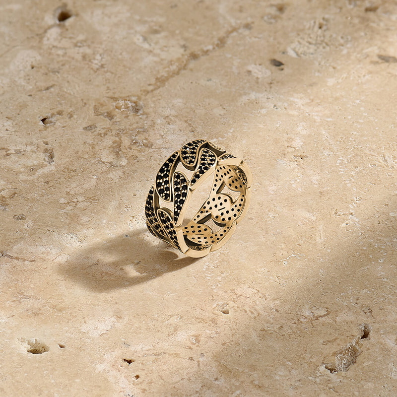 Men's Iced Out Cuban Chain Ring in Solid Gold