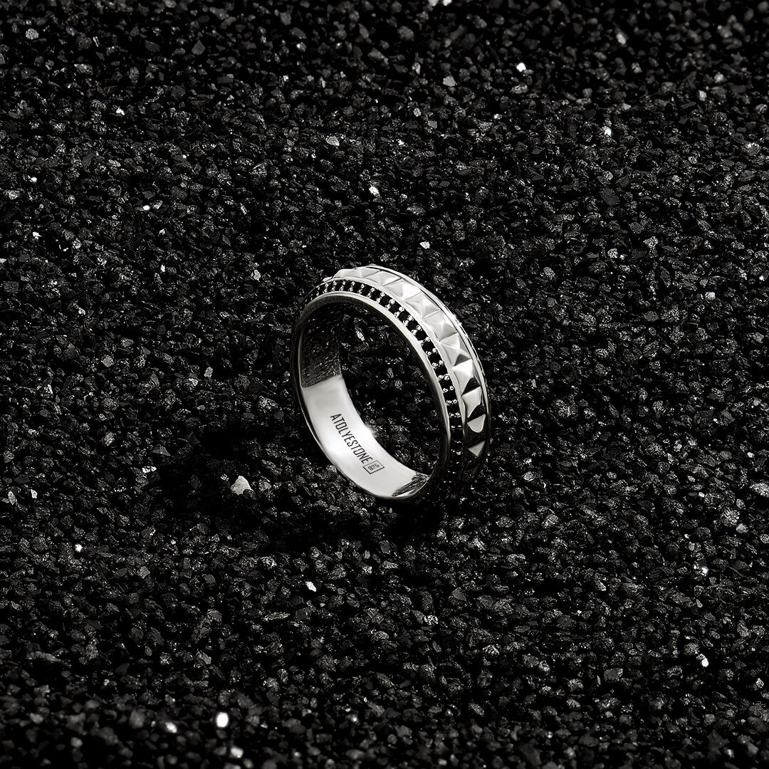 Men's Minimal Pave Pyramid Ring in Solid Silver