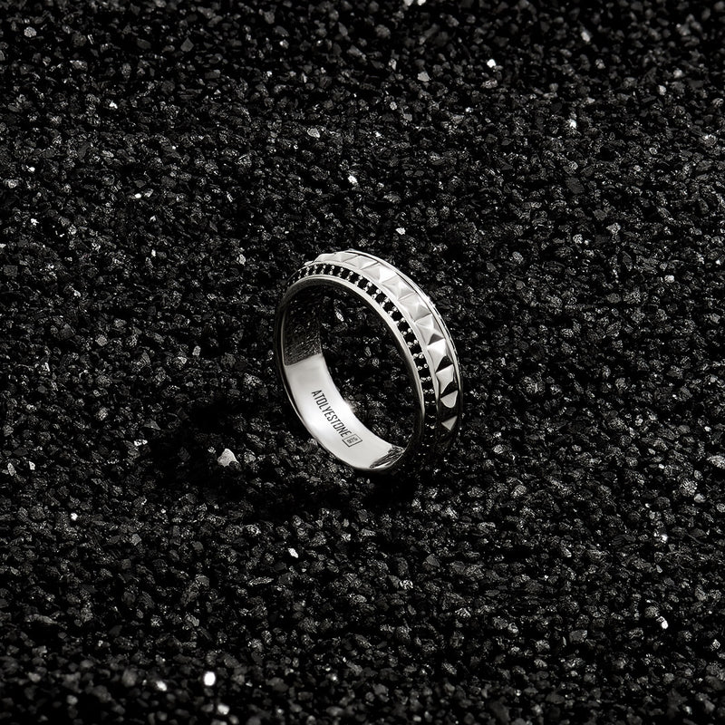 Men's Minimal Pave Pyramid Ring in Solid Silver