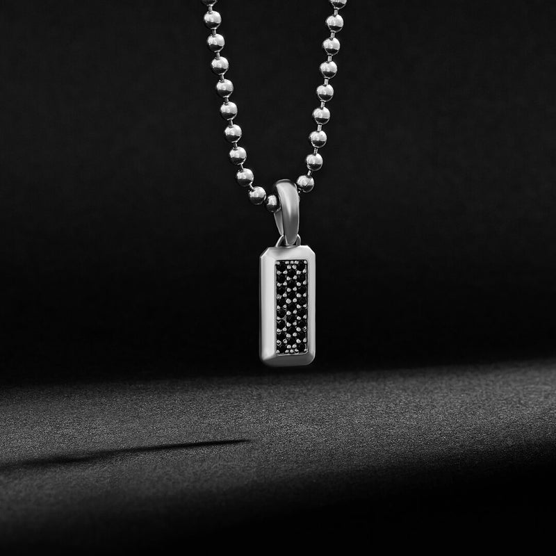 Men's Minimal Paved Tag Pendant in Silver