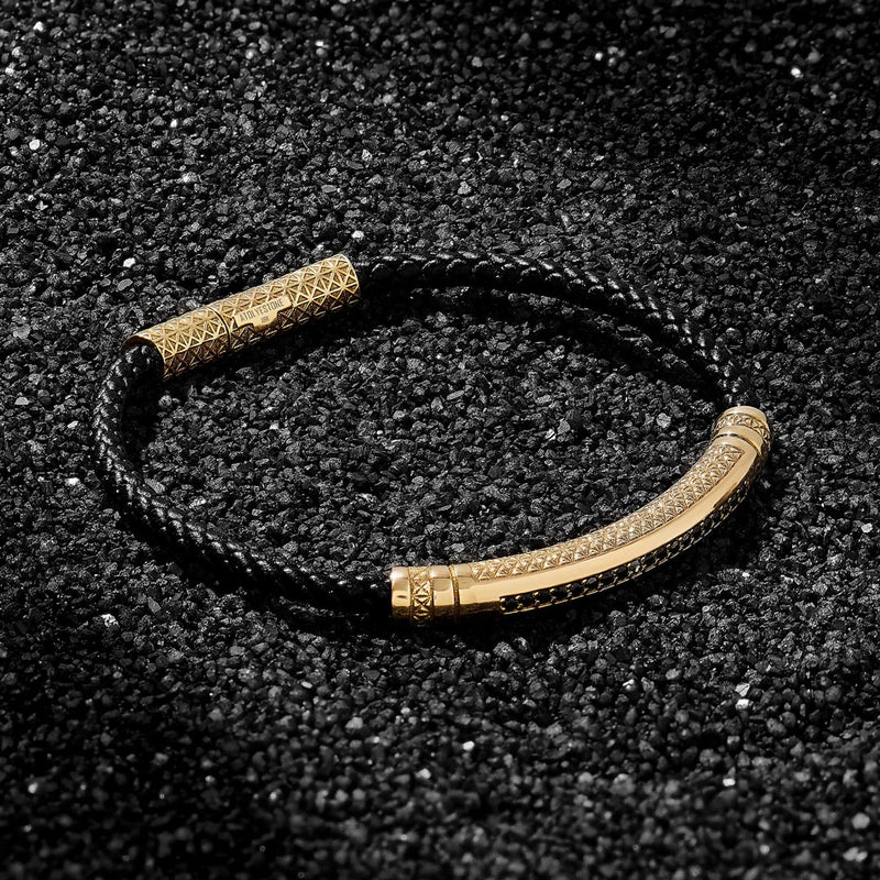 Men's Signature Leather Bracelet in Solid Gold