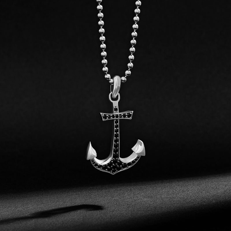 Men's Anchor Necklace Pendant in Silver