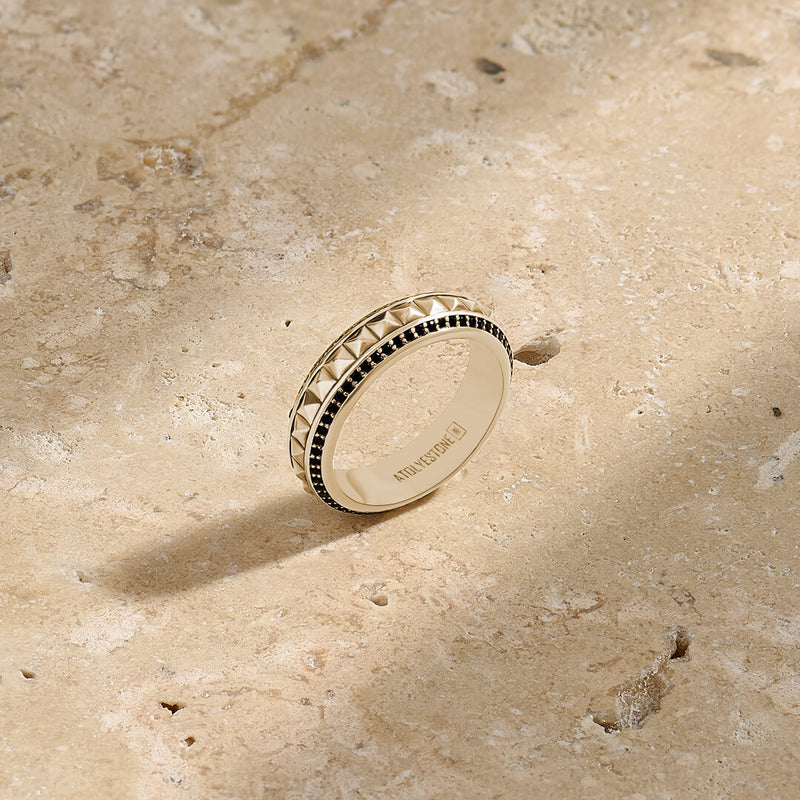 Men's Minimal Paved Pyramid Ring in Solid Gold