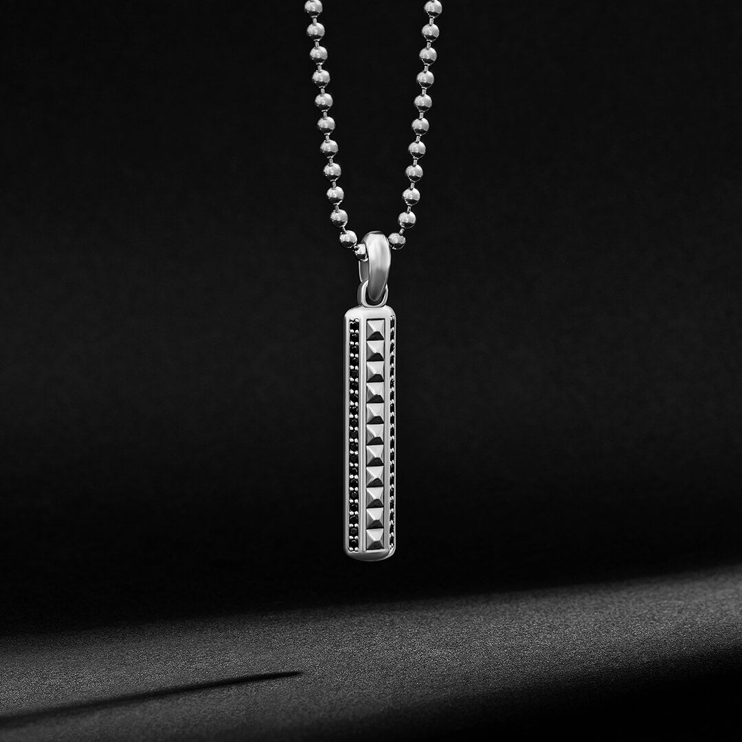 Men's Minimal Pyramid Paved Pendant in Silver