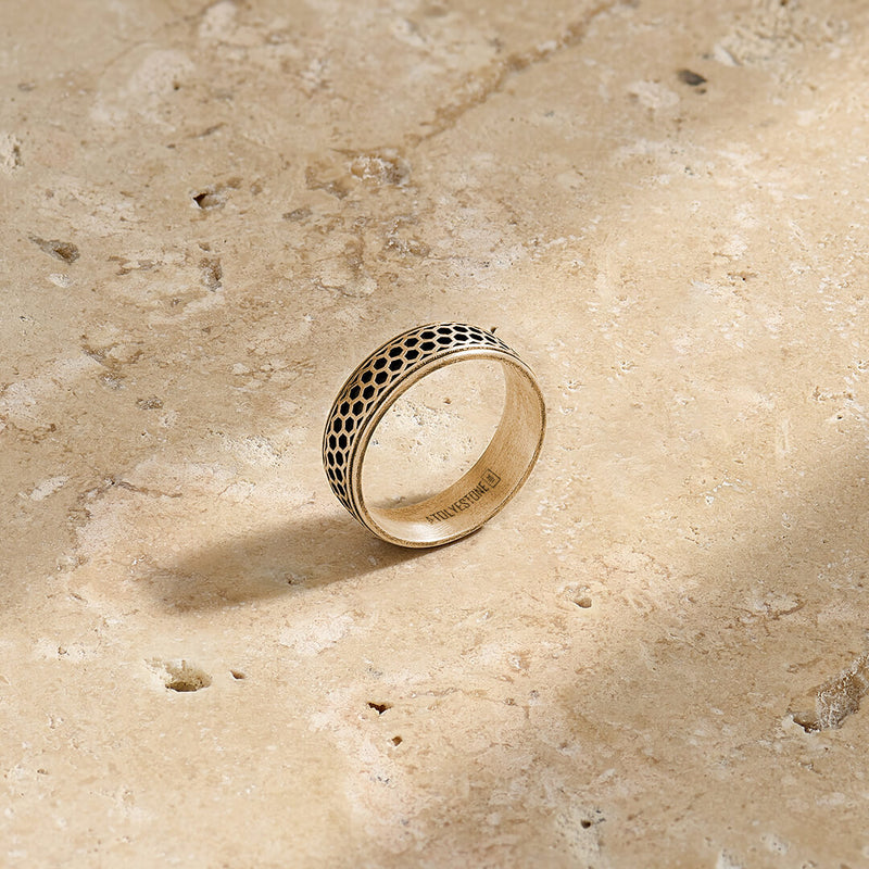 Men's Honeycomb Band Ring in Solid Gold