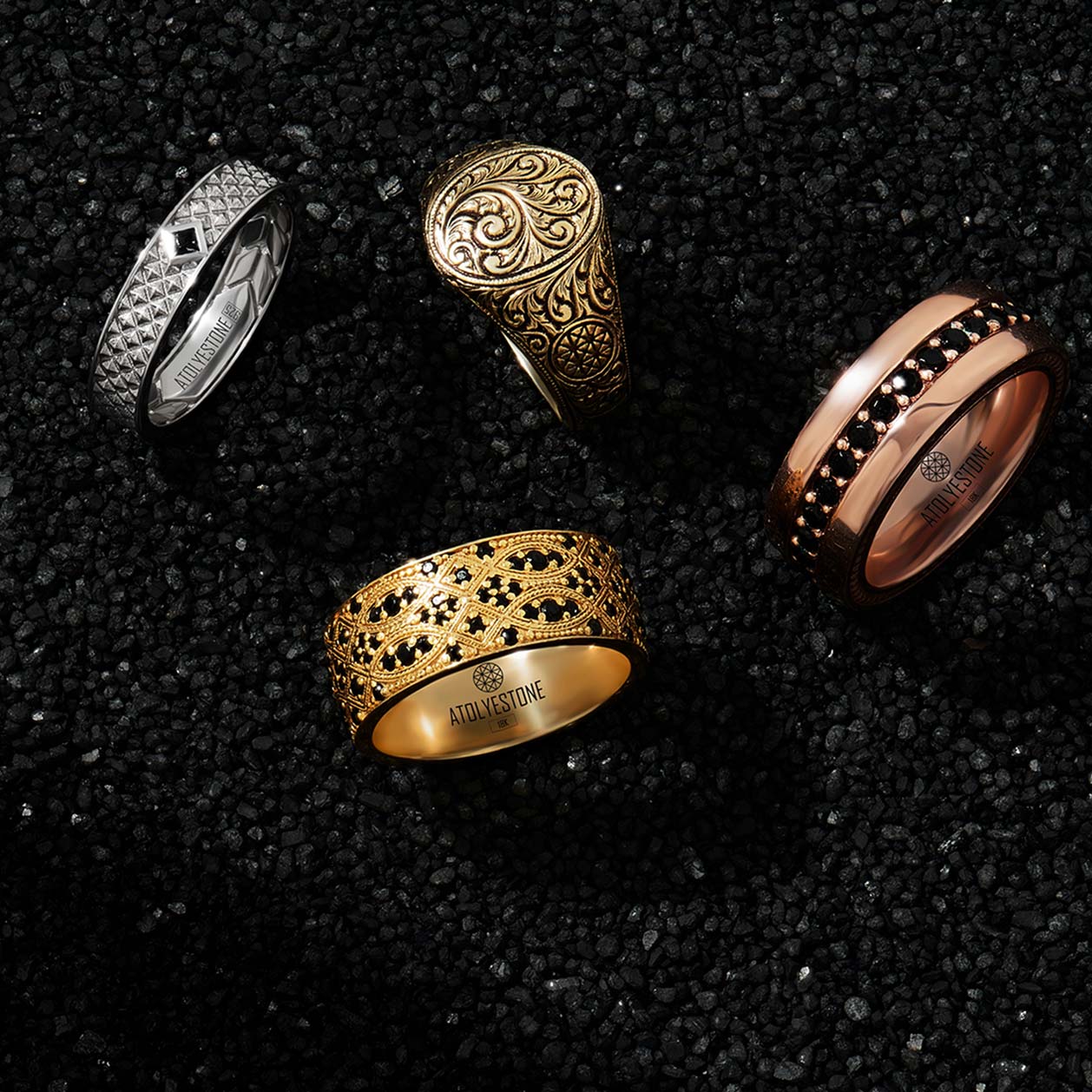 Atolyestone Men's Solid Gold and Silver Rings
