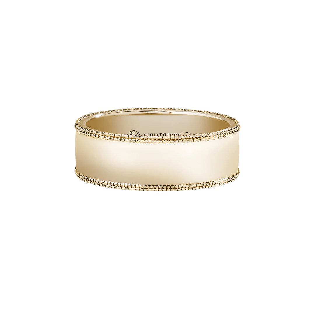 Men's Solid Yellow Gold Milgrain Wedding Band - 7mm