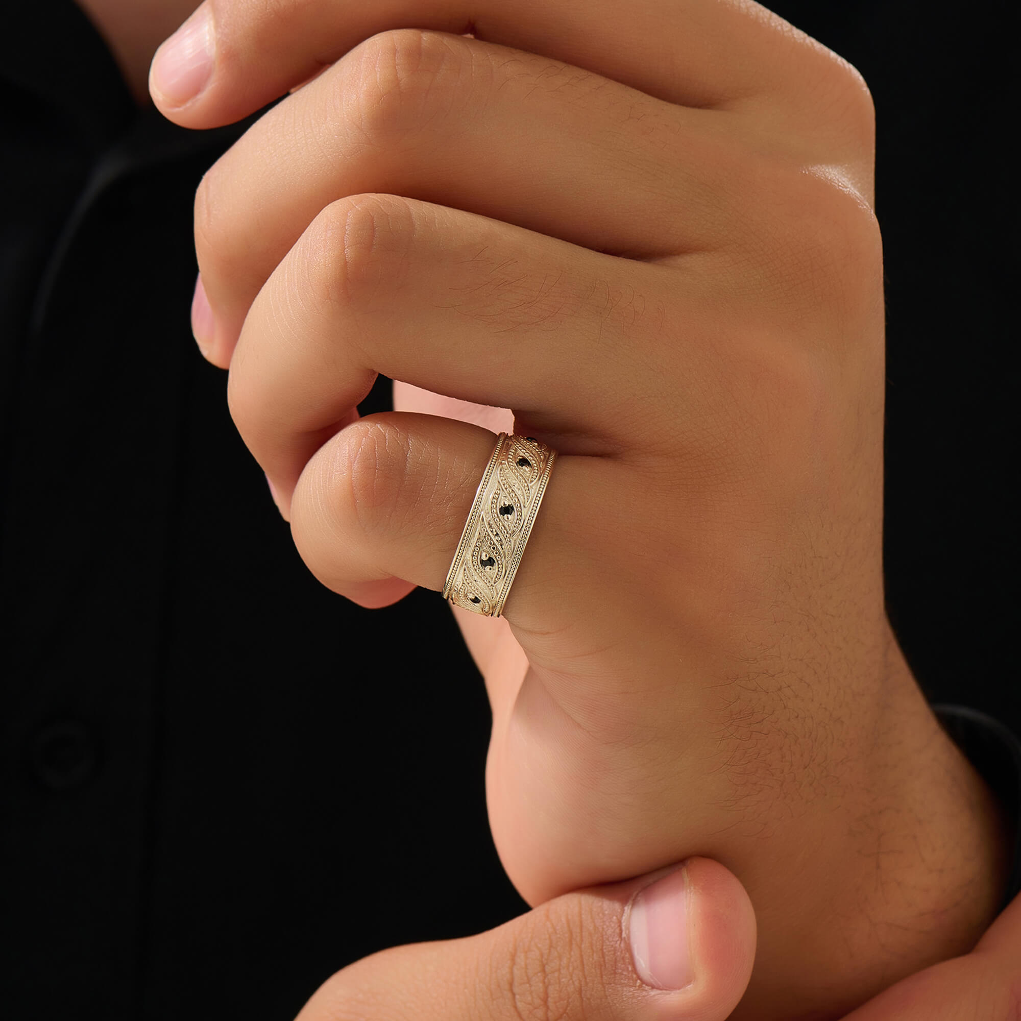 Men's Solid Gold Milgrain Helix Band Ring