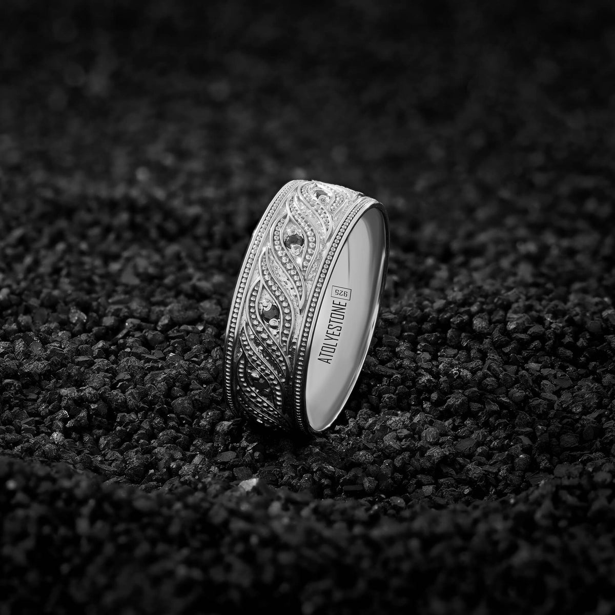 Milgrain Helix Pattern Solid Silver Band Ring