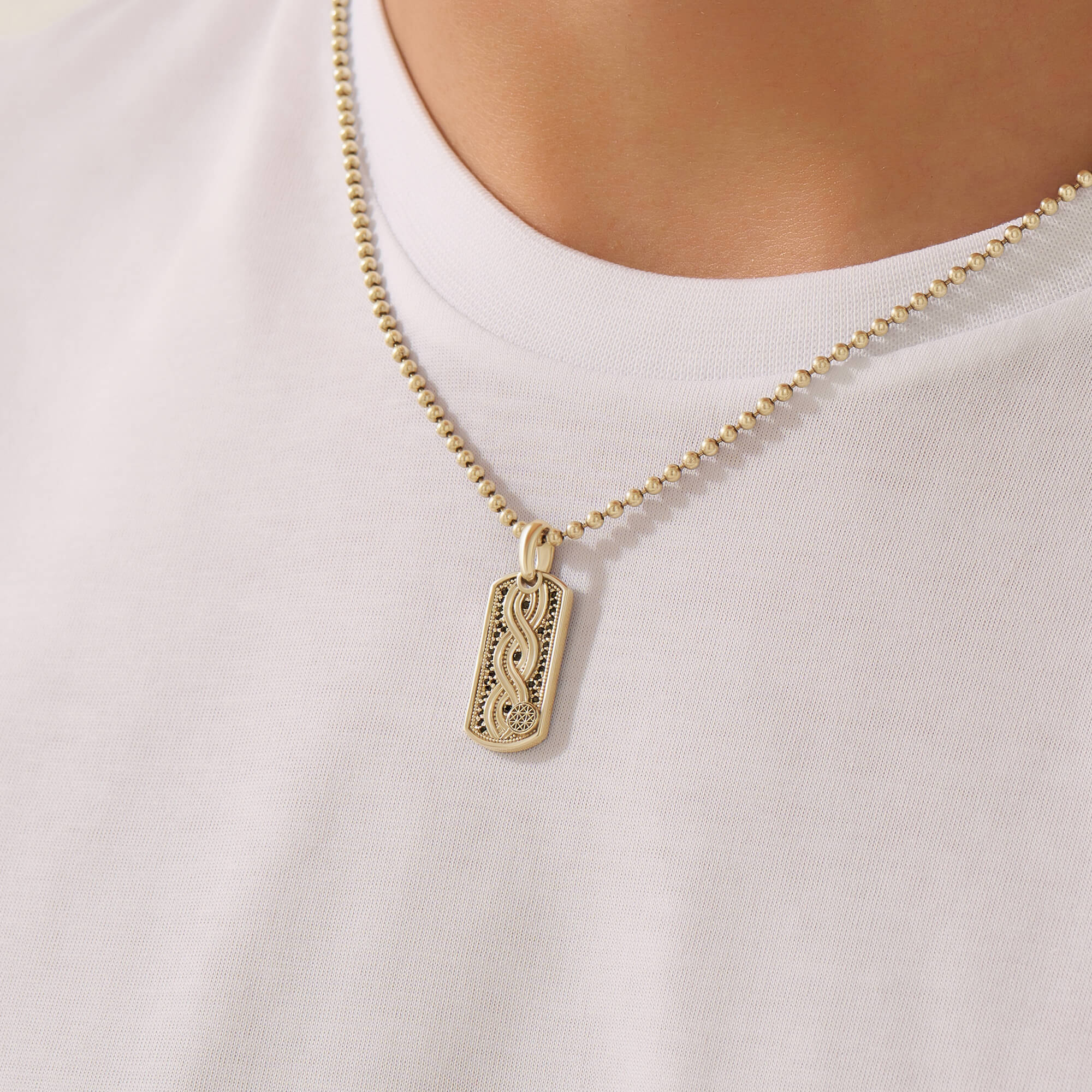 Men's Solid Gold Milgrain Helix Tag Pendant