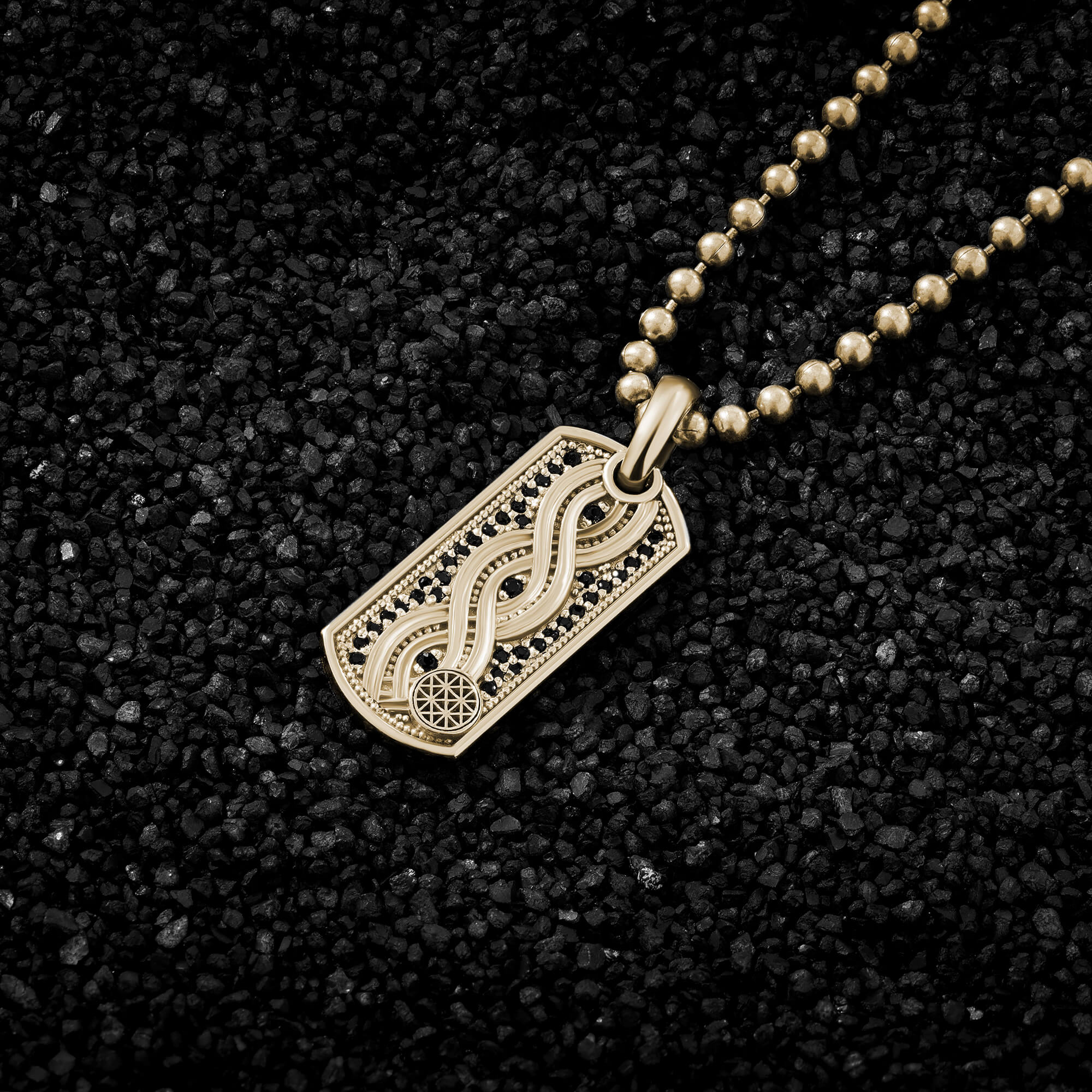 Milgrain Helix Pattern Tag Pendant in Solid Gold