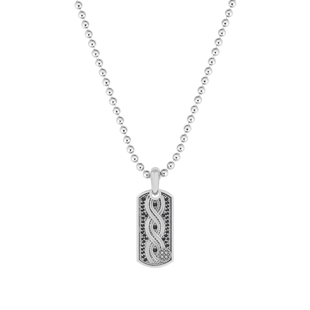 Milgrain Helix Tag Pendant in 925 Solid Silver - Pave Black Diamond