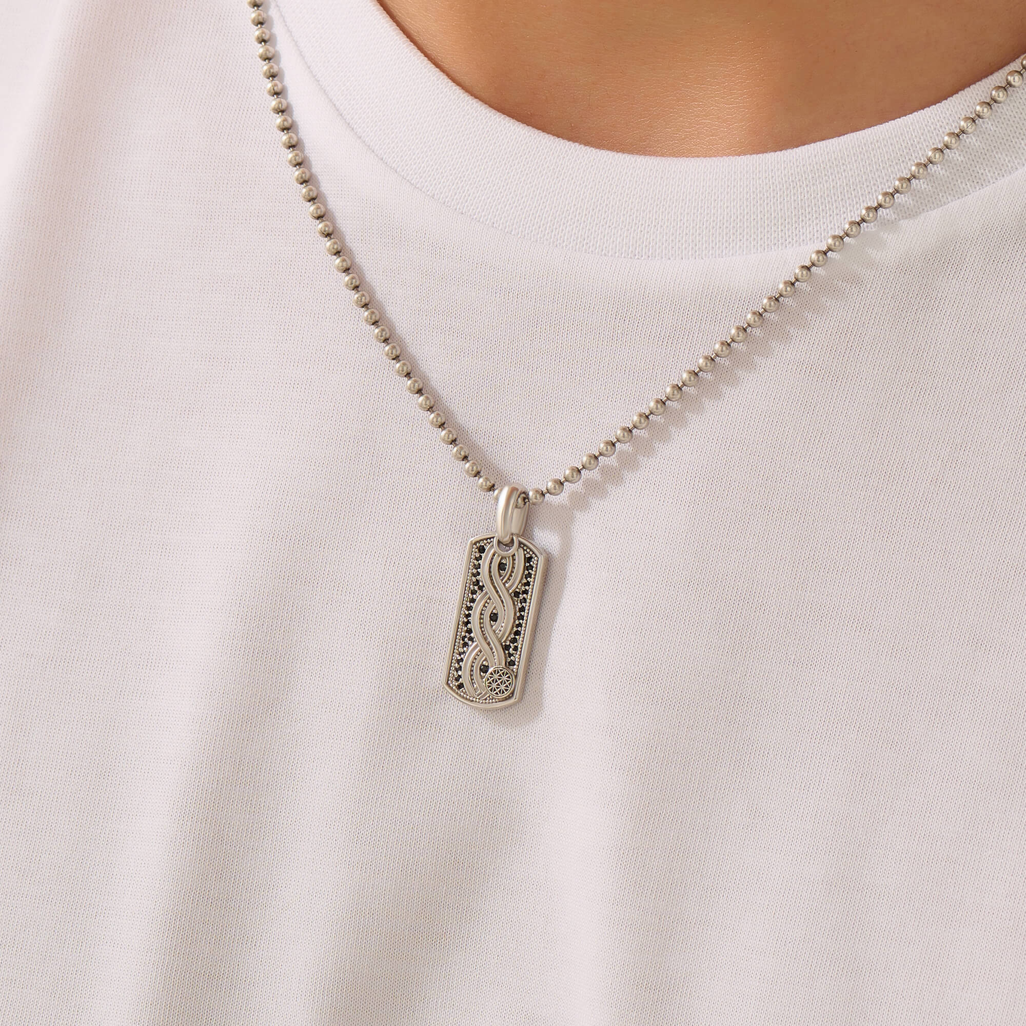 Men's Solid Silver Milgrain Helix Tag Pendant