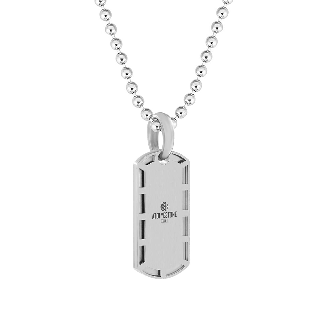 Milgrain Helix Pattern Paved Tag Pendant in Silver