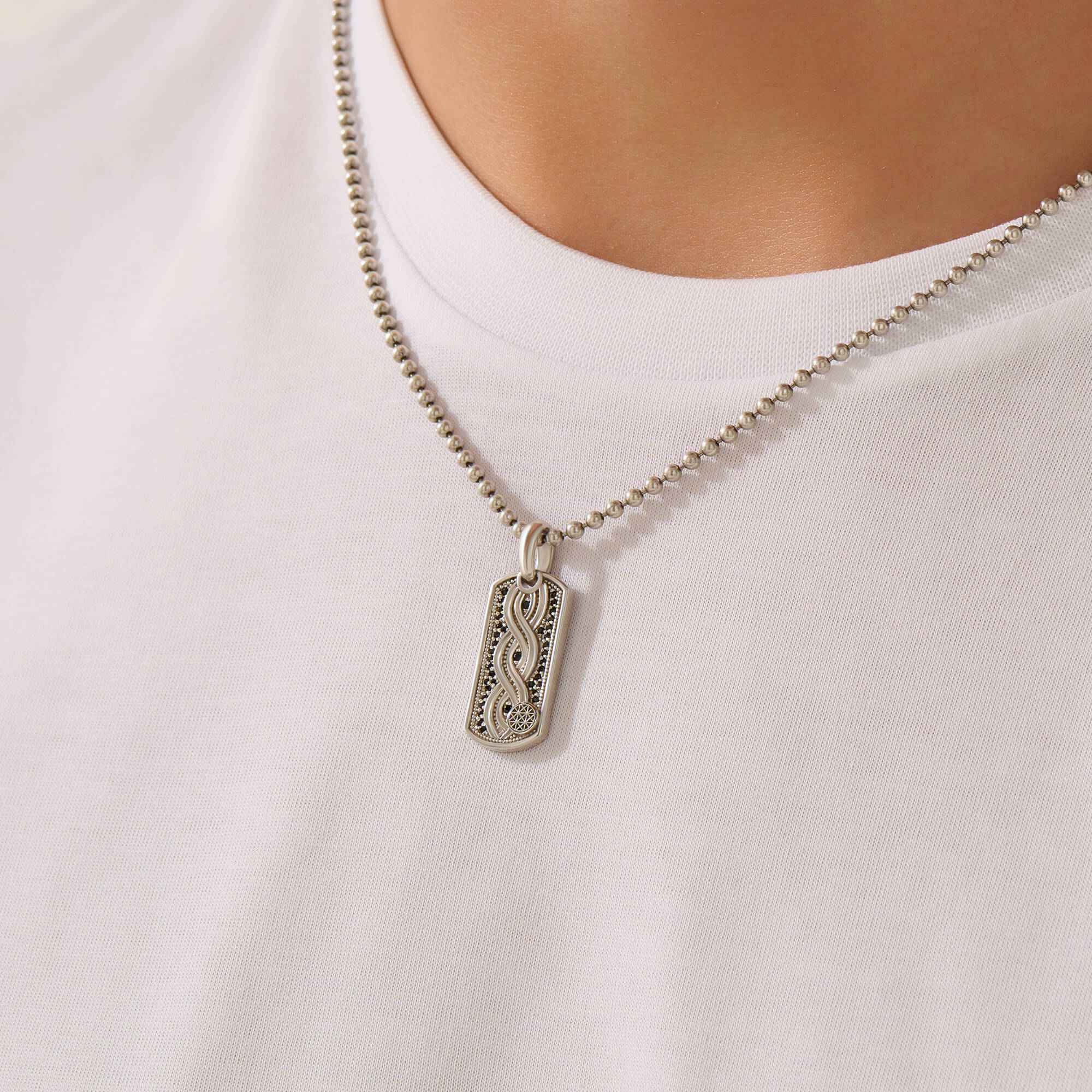 Milgrain Helix Tag Pendant in 925 Solid Silver for Men