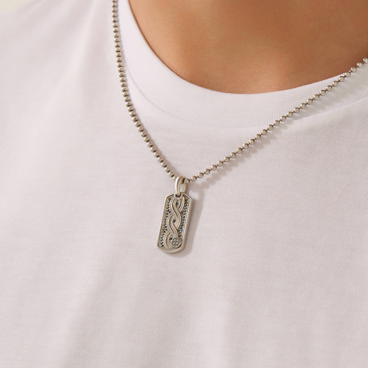 Milgrain Helix Tag Pendant in 925 Solid Silver for Men