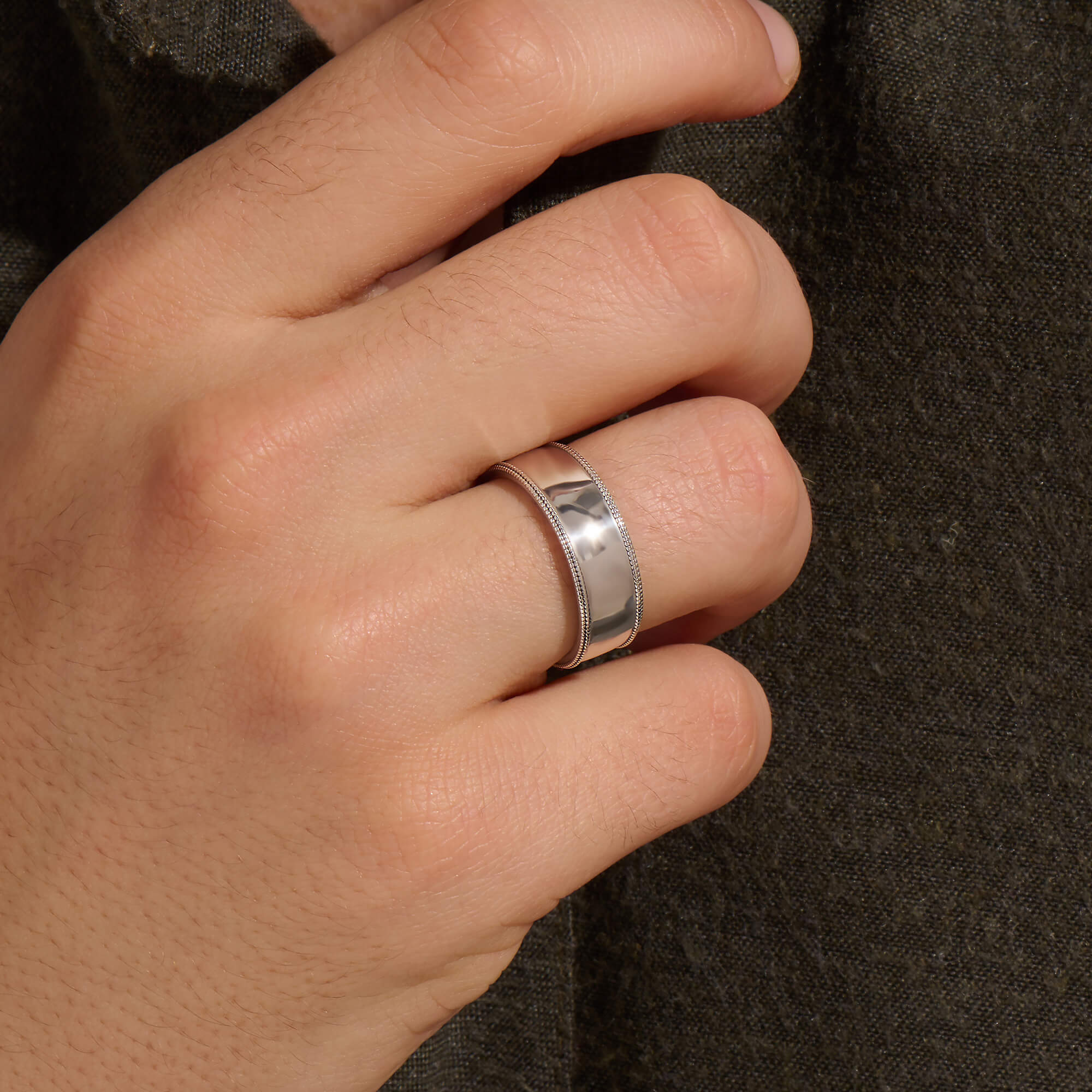 925 Sterling Silver Milgrain Wedding Band for Men - Atolyestone