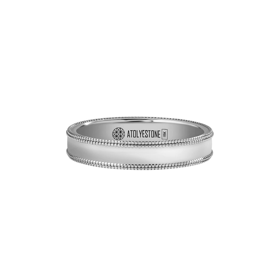 Men's Solid White Gold Milgrain Wedding Band - 4mm