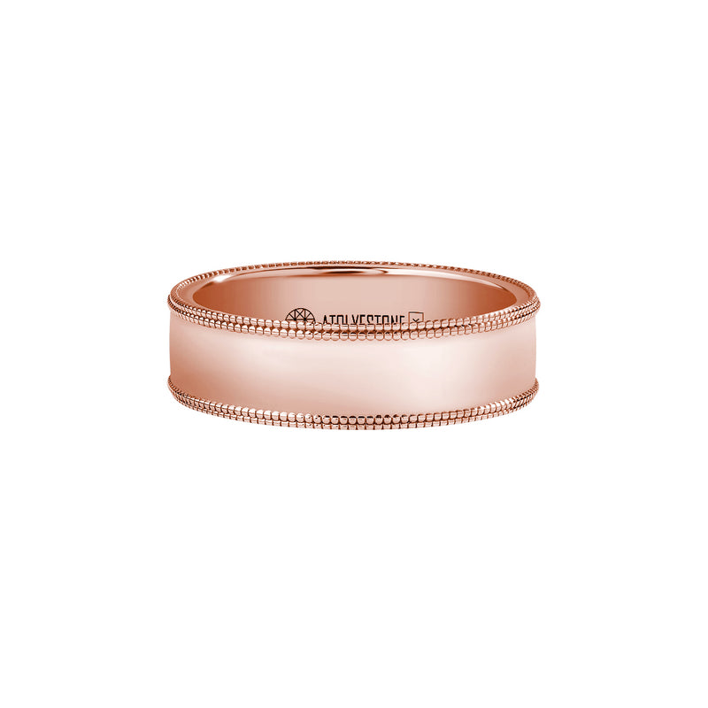 Men's Solid Rose Gold Milgrain Wedding Band - 6mm