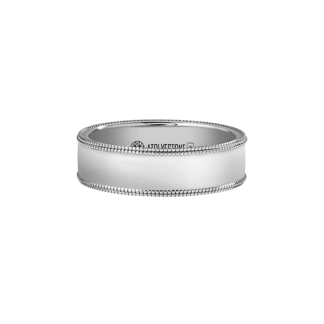 Men's Solid White Gold Milgrain Wedding Band - 6mm