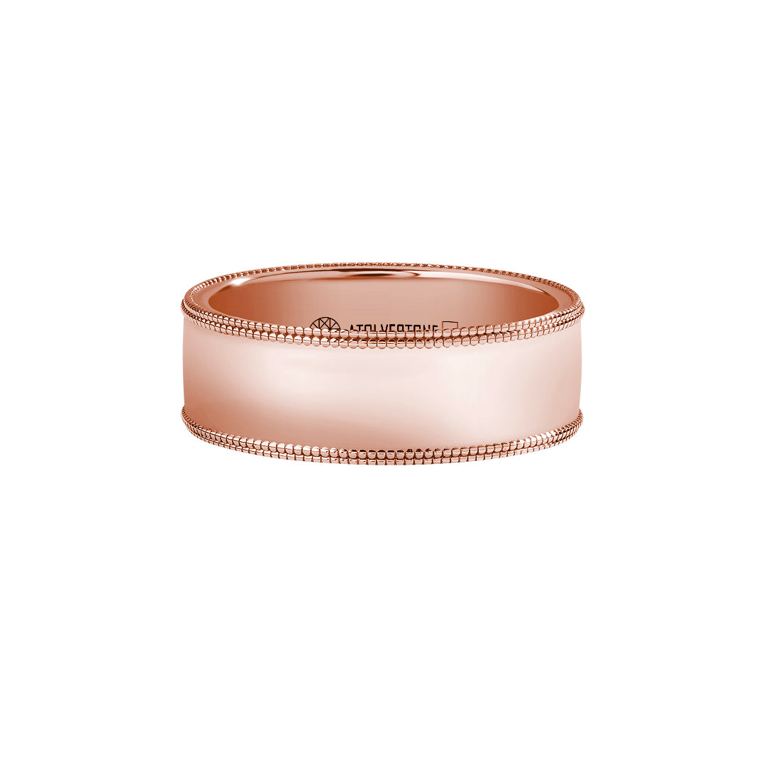 Men's Solid Rose Gold Milgrain Wedding Band - 7mm